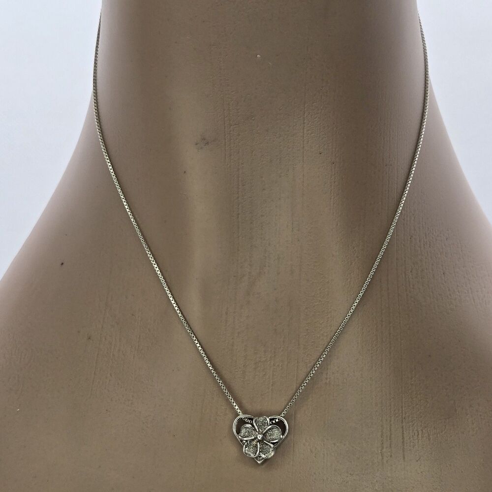 Hawaiian 3D Heart Plumeria Pendant 17"Box Chain Sterling Silver 925 Necklace Set